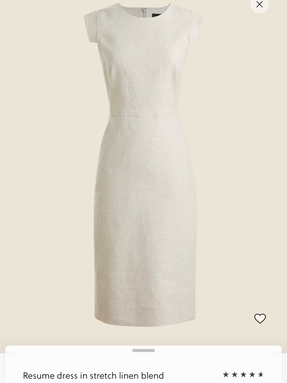 J. Crew Cream Stretch Linen-Blend Midi Sheath Dress